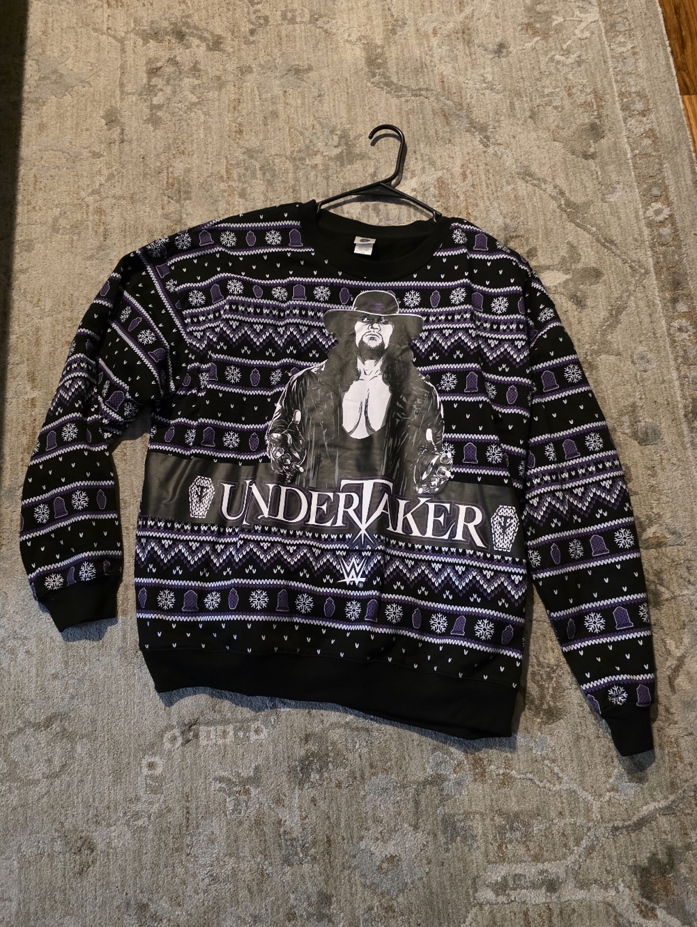 WWE Black & Purple The Undertaker Crewneck Ugle Christmas Light Up Sweater